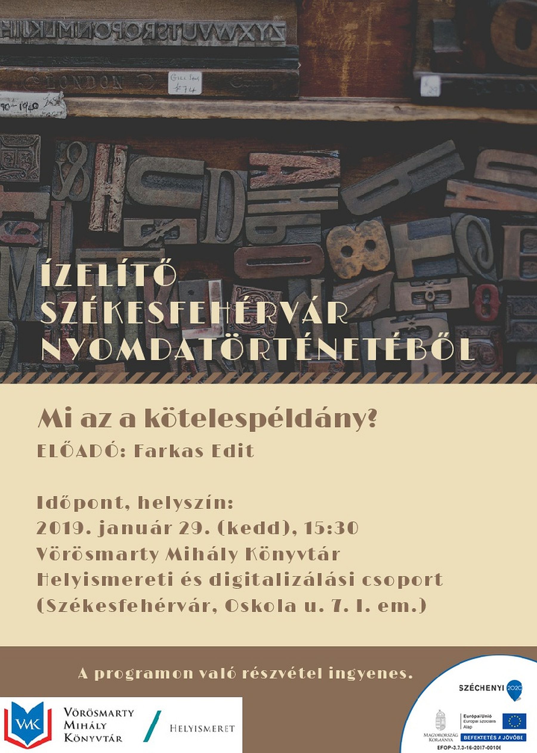 Ízelítő Székesfehérvár nyomdatörténetéből - Farkas Edit előadása a Vörösmarty Könyvtárban